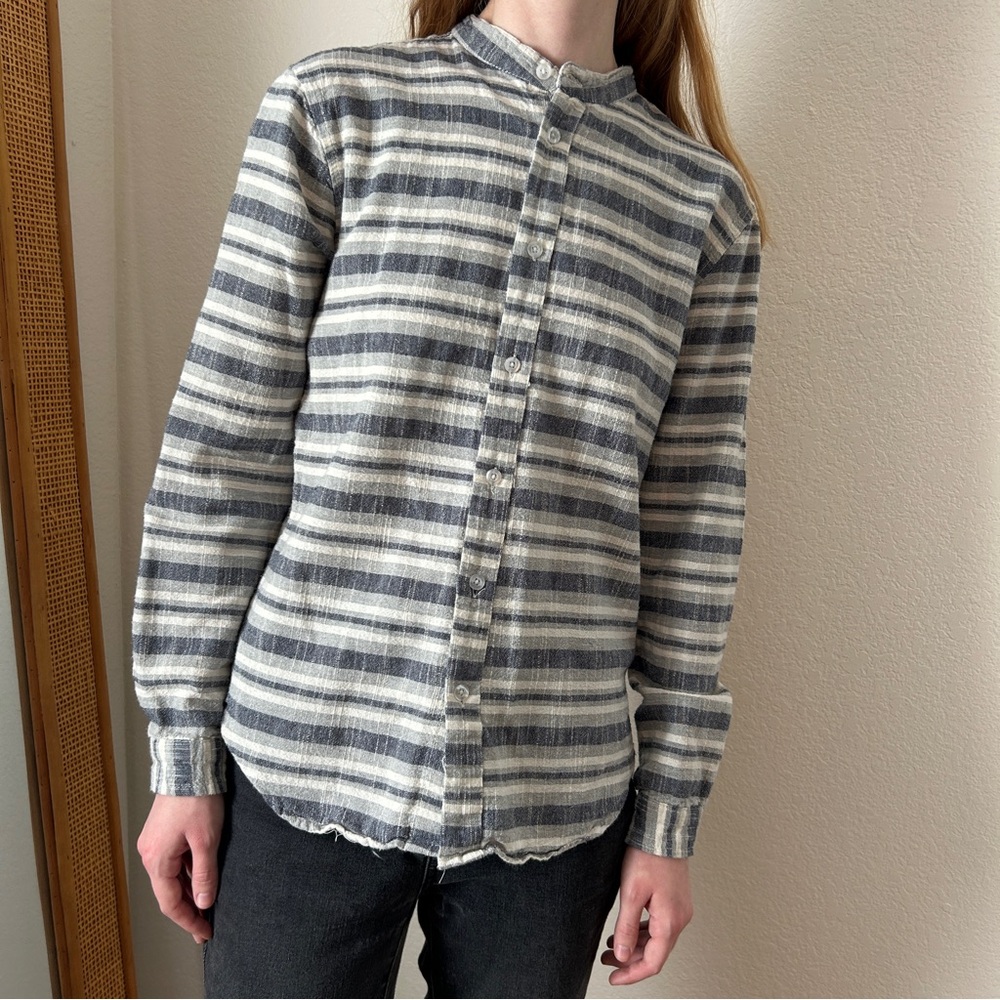 Lagenlook Quiet Luxury Heritage Top Size Small Navy and White Stripe Equestrian